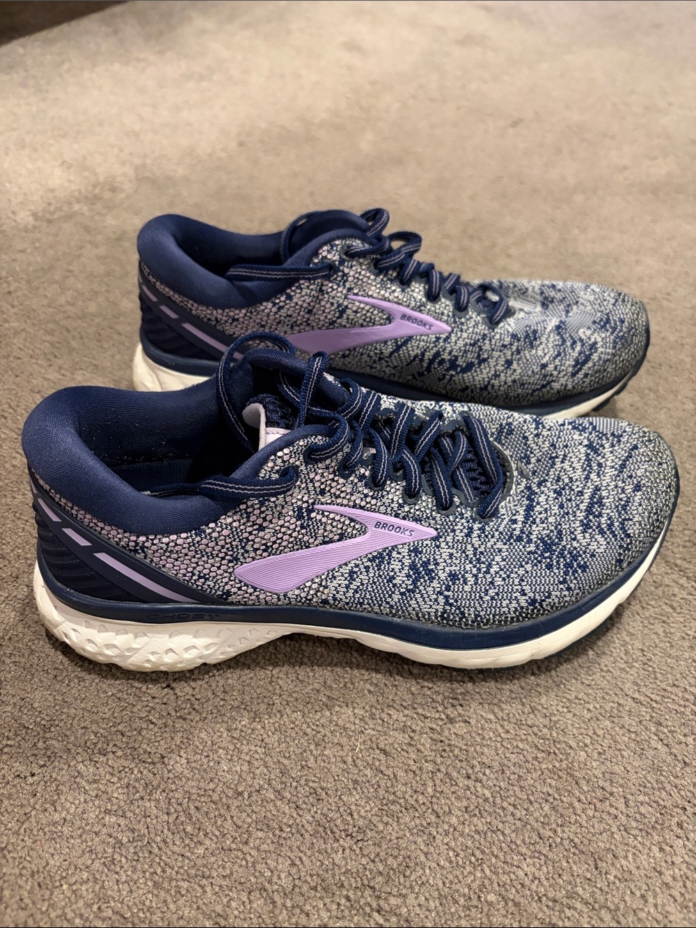 Brooks Women's Navy and Lavender Knit Running Sneakers - Picture 1 of 3
